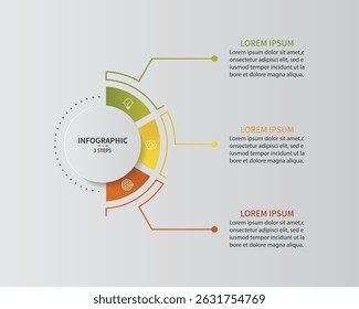 Vector infographic label design with circle infographic template design and 3 options or steps.