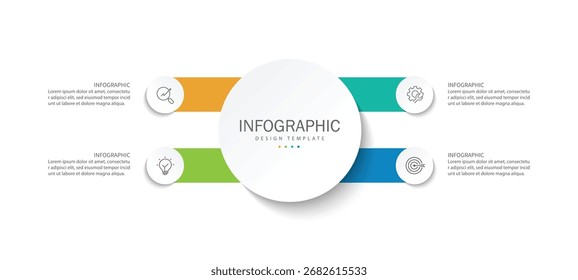Design de rótulo infográfico vetorial com design de modelo infográfico circular e 4 opções ou etapas.
