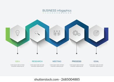 Vektorgrafik-Etikettendesign mit Kreis-Infografik-Schablonendesign und 5 Optionen oder Schritten. Kann für Prozessdiagramm, Präsentationen, Workflow-Layout, Banner, Flussdiagramm, Infografik verwendet werden.