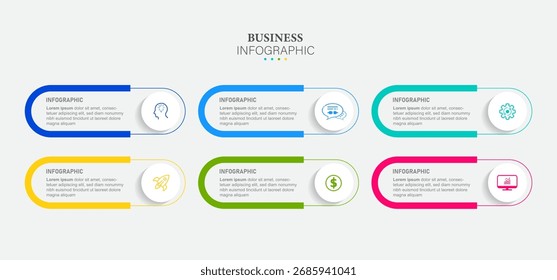 Vector infographic label design with circle infographic template design and 6 options or steps. Can be used for process diagram, presentations, workflow layout, banner, flow chart, info graph.