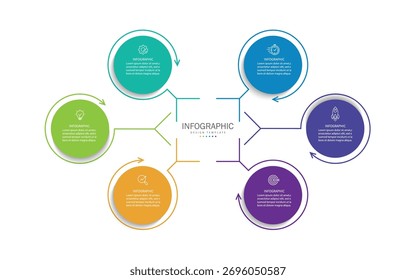 Diseño de Plantilla de infografía de Vector con diseño de infografía de círculo y 6 opciones o pasos.