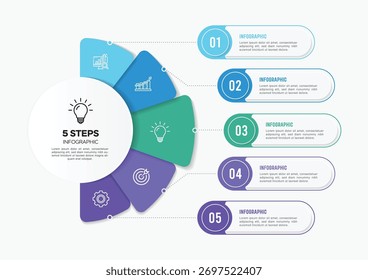 Design de rótulo infográfico vetorial com design de modelo infográfico circular e 4-5-6 opções ou etapas. Pode ser usado para diagrama de processo, apresentações, layout de fluxo de trabalho, banner, fluxograma, gráfico de informações.