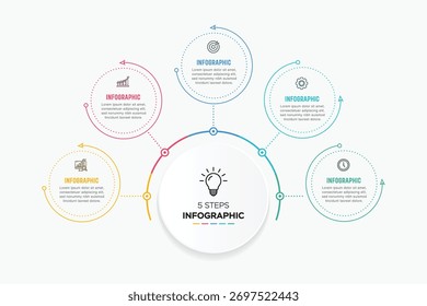 Diseño de Plantilla de infografía de Vector con diseño de infografía de círculo y 4-5-6 opciones o pasos. Se puede utilizar para el diagrama de proceso, presentaciones, diseño de flujo de trabajo, Anuncio, diagrama de flujo, gráfico de información.