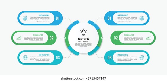 Diseño de Plantilla de infografía de Vector con diseño de infografía de círculo y 4-5-6 opciones o pasos. Se puede utilizar para el diagrama de proceso, presentaciones, diseño de flujo de trabajo, Anuncio, diagrama de flujo, gráfico de información.