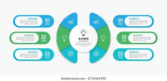 Diseño de Plantilla de infografía de Vector con diseño de infografía de círculo y 4-5-6 opciones o pasos. Se puede utilizar para el diagrama de proceso, presentaciones, diseño de flujo de trabajo, Anuncio, diagrama de flujo, gráfico de información.