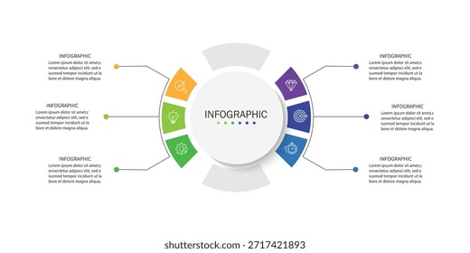 Diseño de Plantilla de infografía de Vector con diseño de infografía de círculo y 6 opciones o pasos.