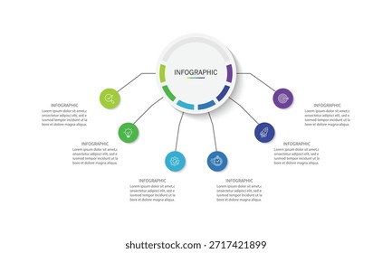 Diseño de Plantilla de infografía de Vector con diseño de infografía de círculo y 6 opciones o pasos.