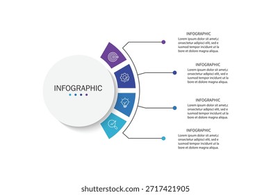 Diseño de Plantilla de infografía de Vector con diseño de infografía de círculo y 4 opciones o pasos.