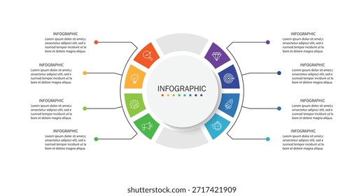 Diseño de Plantilla de infografía de Vector con diseño de infografía de círculo y 8 opciones o pasos.