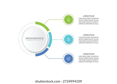  Diseño de Plantilla de infografía de Vector con diseño de infografía de círculo y 3 opciones o pasos.