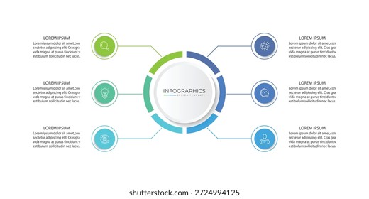  Diseño de Plantilla de infografía de Vector con diseño de infografía de círculo y 6 opciones o pasos.