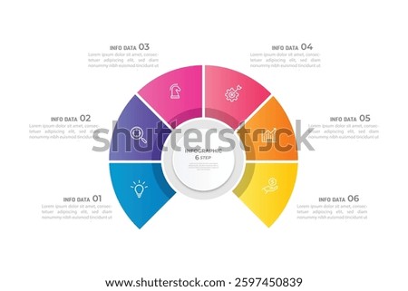 Vector infographic label design with circle infographic template design and 4-5-6 options or steps. Can be used for process diagram, presentations, workflow layout, banner, flow chart, info graph