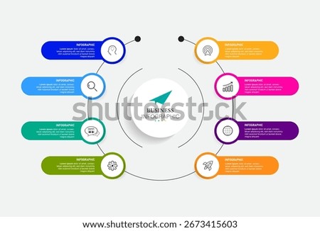 Vector infographic label design with circle infographic template design and 8 options or steps. Can be used for process diagrams, presentations, workflows