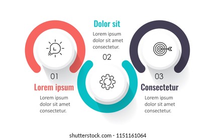 Vector Infographic label design with circles and 3 options or steps. Infographics for business concept. Can be used for presentations banner, workflow layout, process diagram, flow chart, info graph