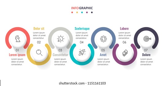 Vector Infographic label design with circles and 7 options or steps. Infographics for business concept. Can be used for presentations banner, workflow layout, process diagram, flow chart, info graph