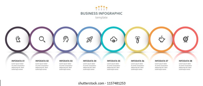 Vector Infographic label design with circles and 8 options or steps. Infographics for business concept. Can be used for presentations banner, workflow layout, process diagram, flow chart, info graph