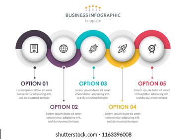 Vector Infographic label design with circles and 5 options or steps. Infographics for business concept. Can be used for presentations banner, workflow layout, process diagram, flow chart, info graph
