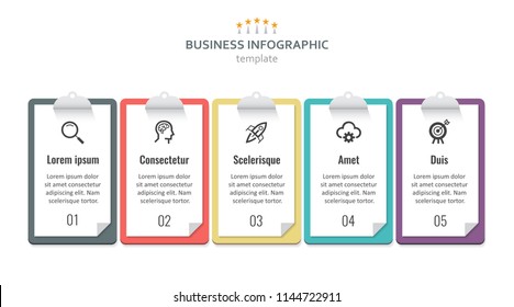 Vector Infographic label design with clipboards and 5 options or steps. Infographics for business concept Can be used for presentations banner, workflow layout, process diagram, flow chart, info graph Vector Infographic label design with clipboards and 5 options or steps. Infographics for business concept Can be used for presentations banner, workflow layout, process diagram, flow chart, info graph