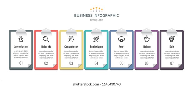 Vector Infographic label design with clipboards and 7 options or steps. Infographics for business concept Can be used for presentations banner, workflow layout, process diagram, flow chart, info graph