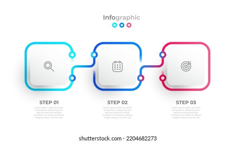 Vector infographic label design concept with square layout and marketing icons with 3 steps or options.