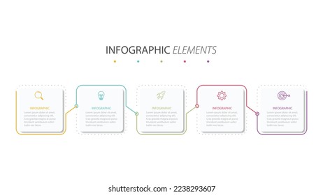 Vector infographic label design concept with square layout and marketing icons with 5 steps or options.