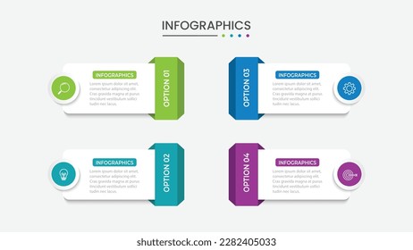 Vector infographic label design concept with square layout and marketing icons with 4 steps or options.