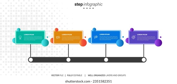 Vector infographic label design concept with circle layout and marketing icons with 4 steps or options.