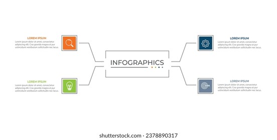 Vector infographic label design concept with square layout and marketing icons with 4 steps or options.