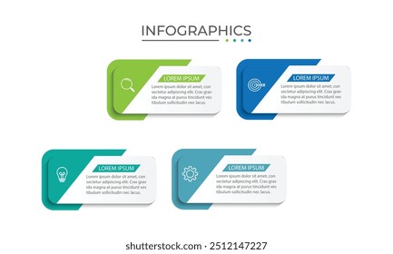 Concepto de diseño de etiquetas de infografía de Vector con diseño cuadrado e íconos de marketing con 4 pasos u opciones.