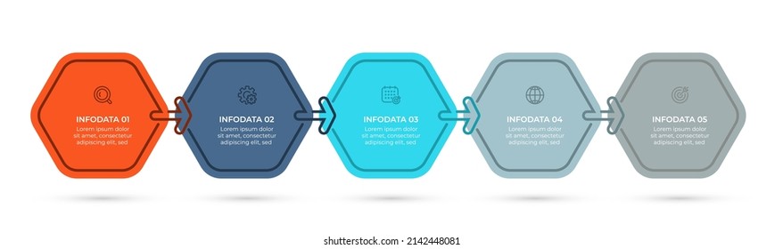 Vector infographic label design with hexagon layout and 5 steps or options. Can be used for workflow diagram, info chart, web design.