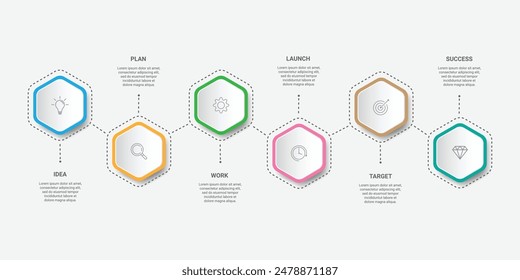 Vector Diseño de etiqueta infográfica con Plantilla hexagonal. Concepto de negocio con 6 opciones, pasos o procesos.