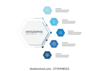 Diseño de Vector de infografía con diseño de Plantilla de infografía hexagonal y 5 opciones o pasos.