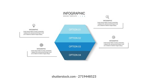 Diseño de Vector de infografía con diseño de Plantilla de infografía hexagonal y 4 opciones o pasos.