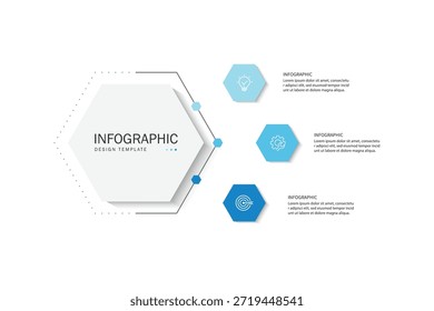 Diseño de Plantilla de infografía de Vector con diseño de etiqueta de infografía hexagonal y 3 opciones o pasos.