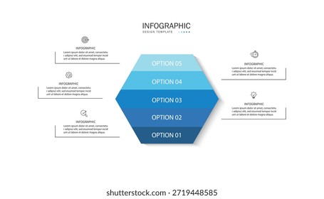 Diseño de Vector de infografía con diseño de Plantilla de infografía hexagonal y 5 opciones o pasos.