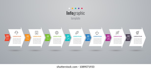Vector Infographic label design with icons and 7 options or steps. Infographics for business concept. Can be used for presentations banner, workflow layout, process diagram, flow chart, info graph