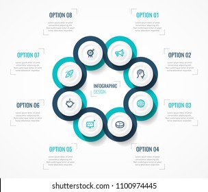 Vector Infographic label design with icons and 8 options or steps. Infographics for business concept. Can be used for presentations banner, workflow layout, process diagram, flow chart, info graph
