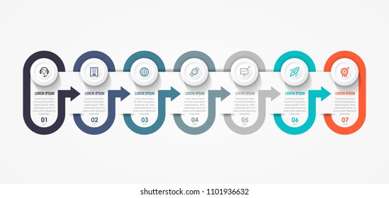 Vector Infographic label design with icons and 7 options or steps. Infographics for business concept. Can be used for presentations banner, workflow layout, process diagram, flow chart, info graph