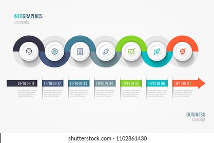 Vector Infographic label design with icons and 7 options or steps. Infographics for business concept. Can be used for presentations banner, workflow layout, process diagram, flow chart, info graph
