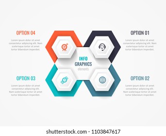 Diseño de etiquetas Vector Infographic con iconos y 4 opciones o pasos. Infografía para el concepto de negocio. Se puede utilizar para presentaciones banner, diseño de flujo de trabajo, diagrama de procesos, diagrama de flujo, gráfico de información