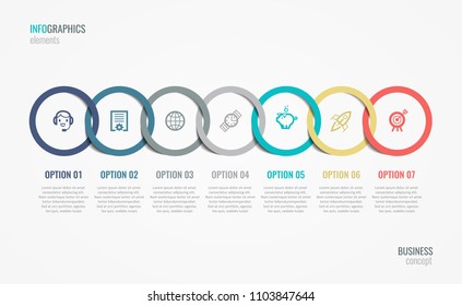 Vector Infographic label design with icons and 7 options or steps. Infographics for business concept. Can be used for presentations banner, workflow layout, process diagram, flow chart, info graph