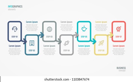Vector Infographic label design with icons and 7 options or steps. Infographics for business concept. Can be used for presentations banner, workflow layout, process diagram, flow chart, info graph