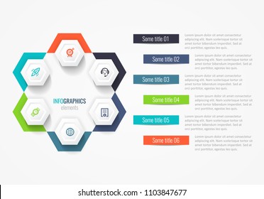 Vector Infographic label design with icons and 6 options or steps. Infographics for business concept. Can be used for presentations banner, workflow layout, process diagram, flow chart, info graph