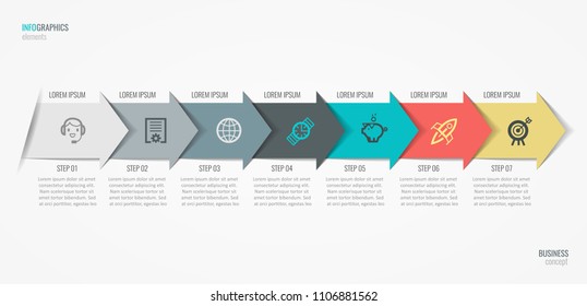 Vector Infographic label design with icons and 7 options or steps. Infographics for business concept. Can be used for presentations banner, workflow layout, process diagram, flow chart, info graph