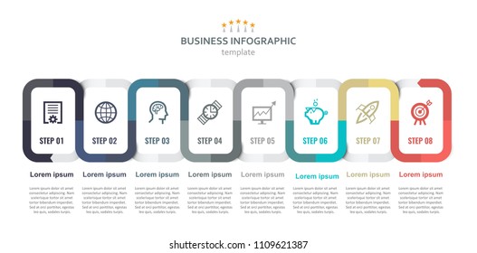 Vector Infographic label design with icons and 8 options or steps. Infographics for business concept. Can be used for presentations banner, workflow layout, process diagram, flow chart, info graph