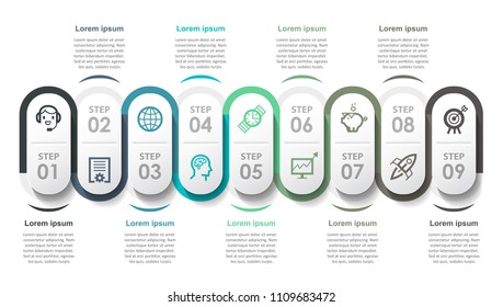 Vector Infographic label design with icons and 9 options or steps. Infographics for business concept. Can be used for presentations banner, workflow layout, process diagram, flow chart, info graph