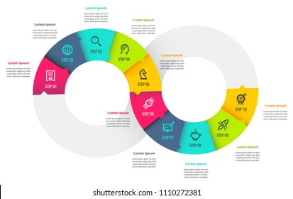 Vector Infographic label design with icons and 10 options or steps. Infographics for business concept. Can be used for presentations banner, workflow layout, process diagram, flow chart, info graph