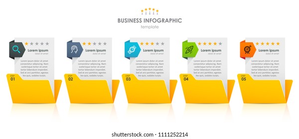 Diseño de etiquetas de vectores Infográficos con iconos y 5 opciones o pasos. Infografía para el concepto de negocio. Se puede utilizar para presentaciones banner, diseño de flujo de trabajo, diagrama de procesos, diagrama de flujo, gráfico de información