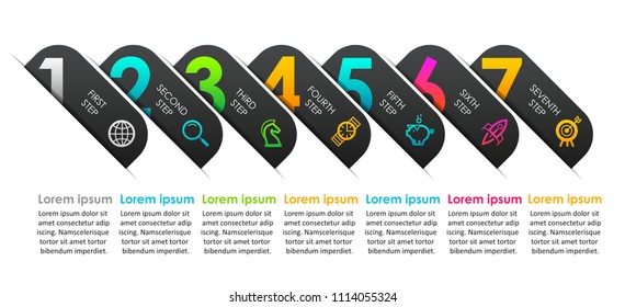 Vector Infographic label design with icons and 7 options or steps. Infographics for business concept. Can be used for presentations banner, workflow layout, process diagram, flow chart, info graph