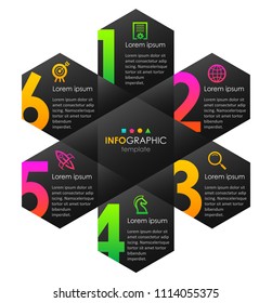 Vector Infographic label design with icons and 6 options or steps. Infographics for business concept. Can be used for presentations banner, workflow layout, process diagram, flow chart, info graph